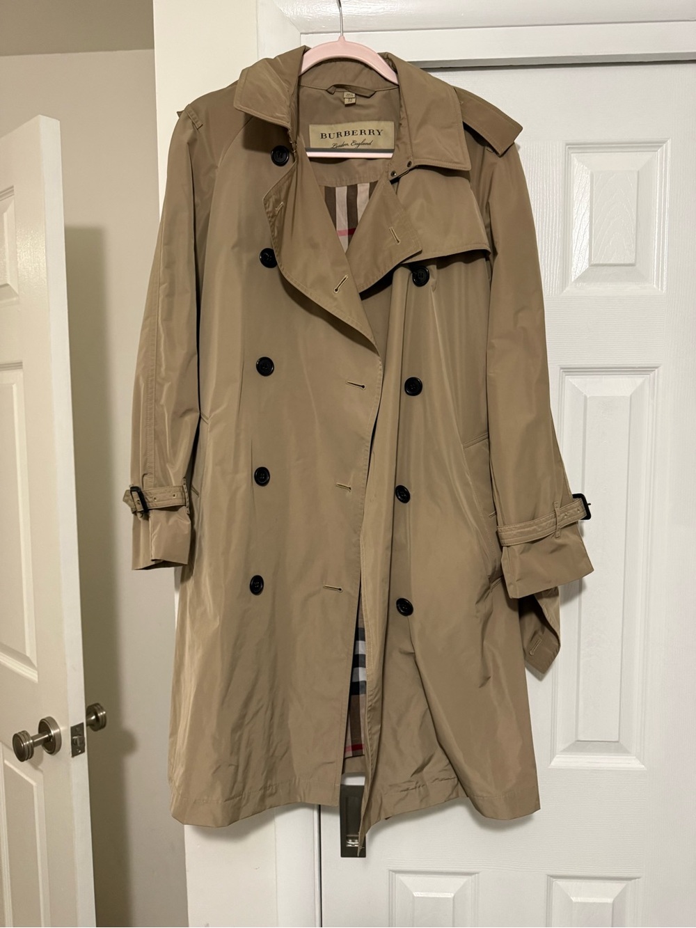 Burberry Beige Double-Breasted Trench Coat size US 10 detachable hood